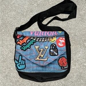 LV Patchwork Crossbody Bag in Blue with Black Strap